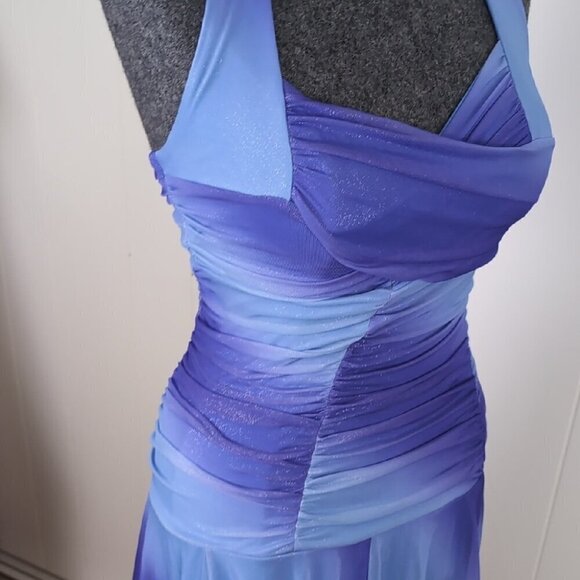 Le Chateau Blue and Purple Ruched Taylor Swift inspired Halter Dress - Picture 10 of 12